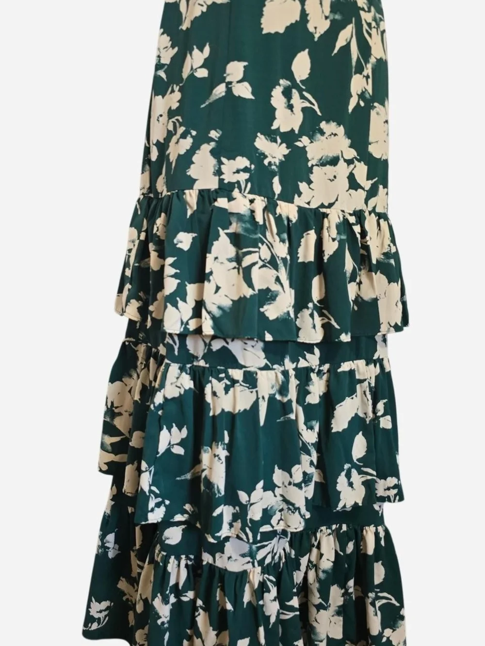 Abercrombie & Fitch Emerald Green and Cream Floral Tiered Maxi Dress